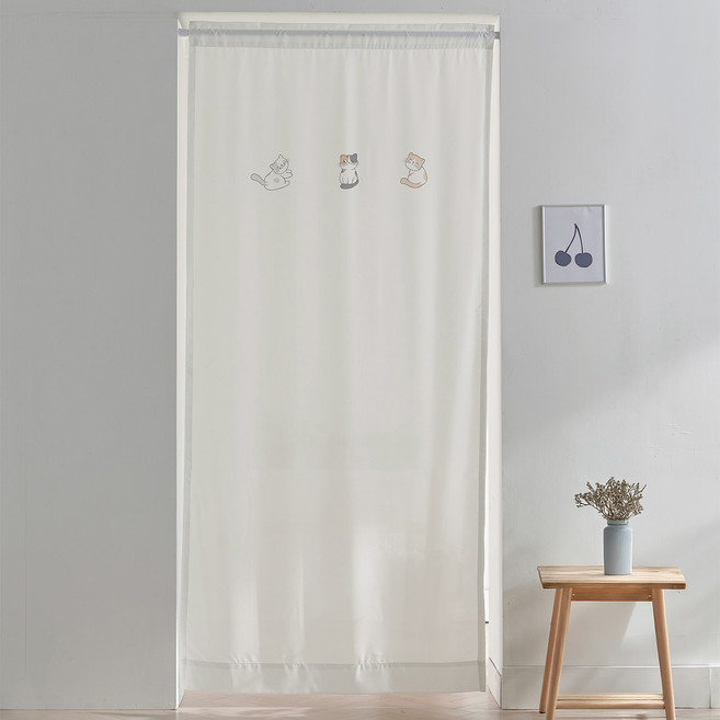 해피 프린트디자인 붙이는 가리개 다용도 커튼 찍찍이 봉집형