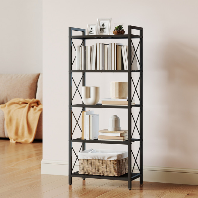 SONGMICS 튼튼한 다용도 조립식 메탈 철제 스탠드 수납 선반, 5단, 블랙