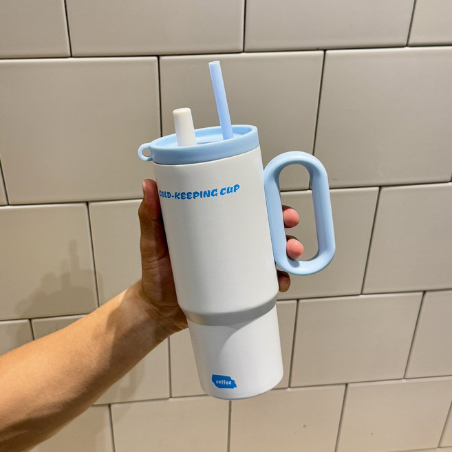 316不銹鋼保溫杯大容量手柄冰霸杯車載便攜水杯, 象牙白,720ml, 1個