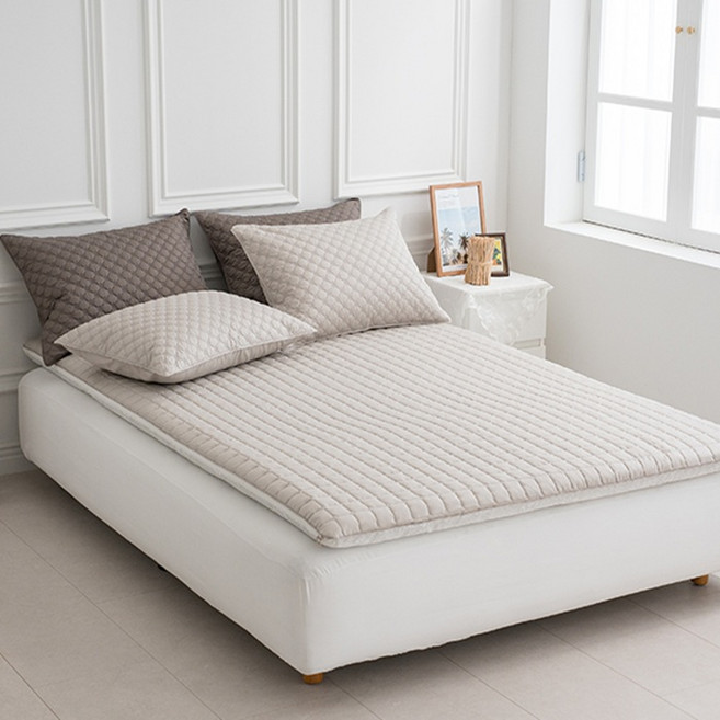 [국산] 사계절 토퍼 매트리스 + 순면 커버 바닥 침대 요매트, 그레이