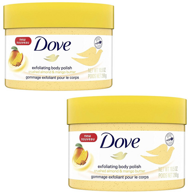 도브 각질제거 바디 폴리시 크러쉬드 아몬드 & 망고 버터, 2개, 298g