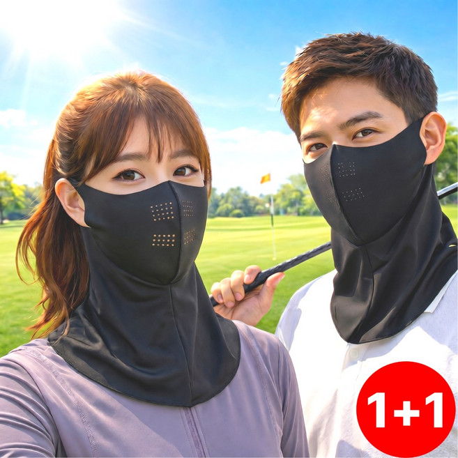 퀴나엘 3D 아이스실크 자외선 차단 골프 마스크 1+1, 팬텀 블랙 + 팬텀 블랙, 1개