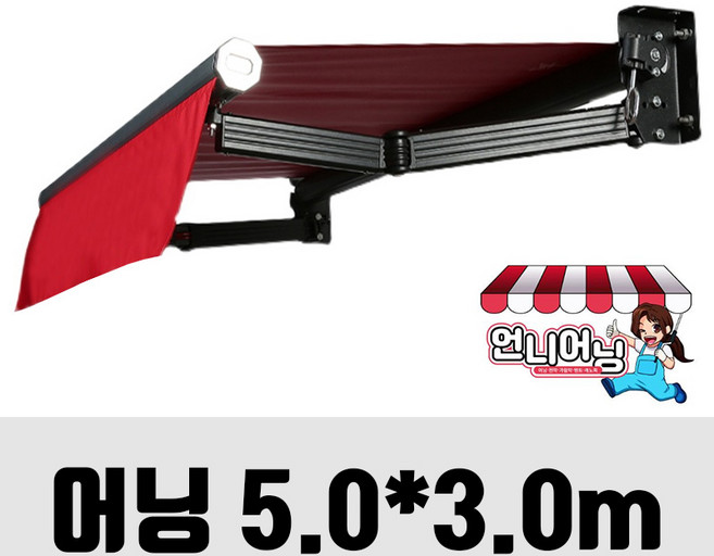 언니어닝 어닝 v2 (보강형) 도장프레임 농막 햇빛가리개 옥상 접이식 캐노피 천막, 어닝, 5m x 3m(가로 x 돌출)