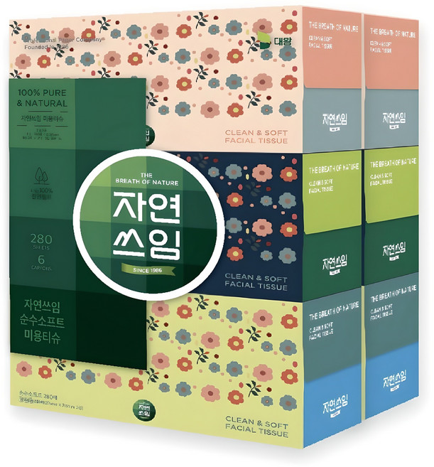 자연쓰임 천연펄프 순수소프트 미용티슈 280매 6입, 6개
