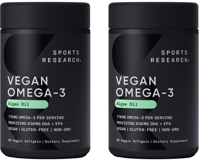 SPORTS RESEARCH Omega-3 DHA EPA藻油素食軟膠囊 630mg, 60顆, 2罐
