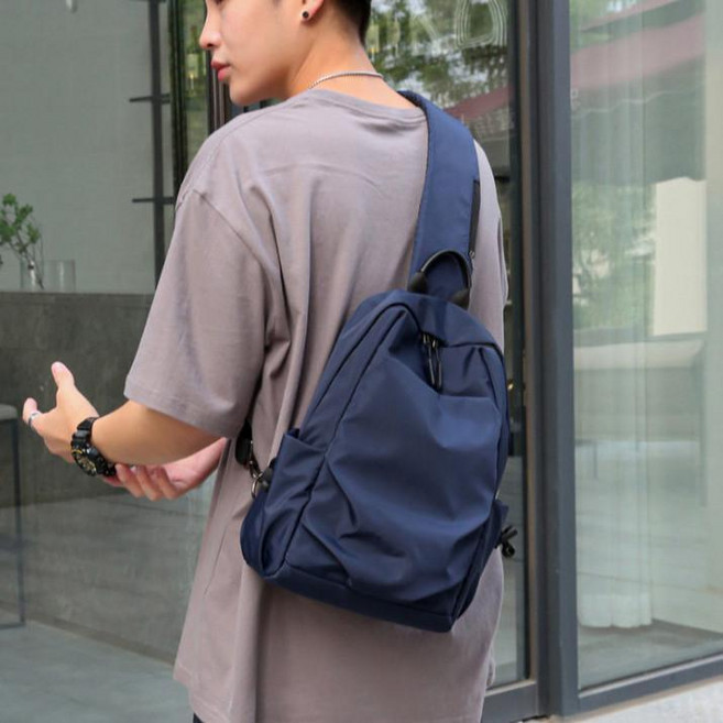 潮流男包斜揹包單肩斜挎包男士女士潮包胸包男時尚休閒郵差單肩包, 藍色
