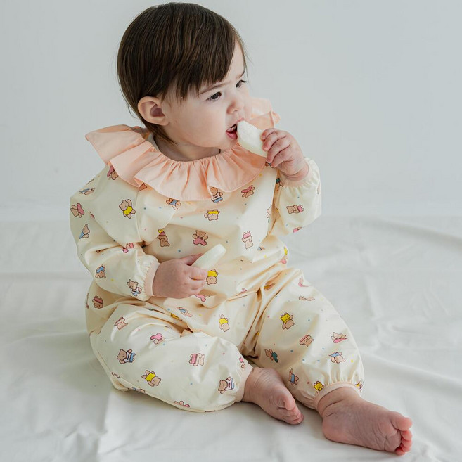 원라인 아기 유아 전신 미술가운, 카라, 젤리곰