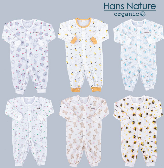 한스네이처 사계절 돌 백일 아기 우주복 오가닉 여름 얇은 긴팔 우주복