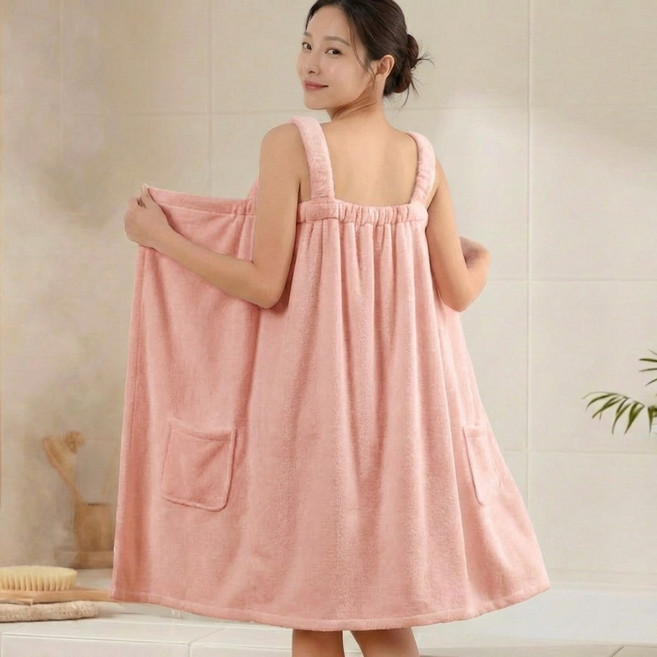 비바프 부드러운 도톰한 여성 목욕 샤워 가운 타올, 1개, 핑크