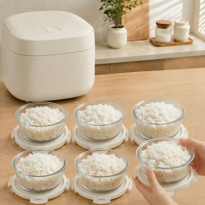 FANOBO 내열고붕규유리밀폐용기, 6개, 원형 400ml
