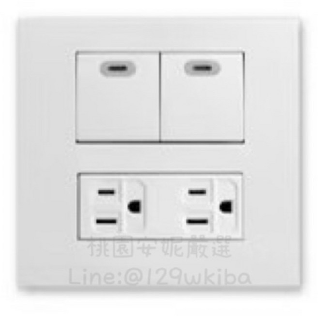 JYE中一 熊貓雙聯螢光開關接地插座組 雙切開關 牆壁開關, 1個, 2螢光開關2接地插座