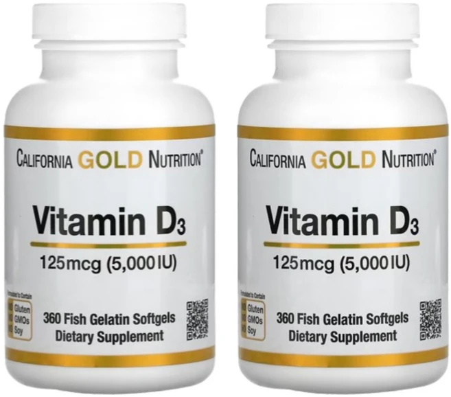 CGN 비타민D3 5000IU 360정 2통 캘리포니아 골드 뉴트리션 vitaminD3, 2개, 360캡슐 - 쿠팡