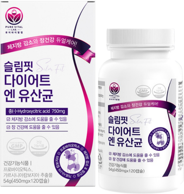 다이어트 유산균 슬림핏 식약청 인증 모유유래 17 체지방 감소 보조제 퓨어바이탈랩, 120정, 1개