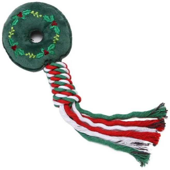 눈사람크리스마스 트리 크리스마스 강아지 플러시 눈송이도넛 모양 삑삑이 씹는 면 로프, 1개, 2. F
