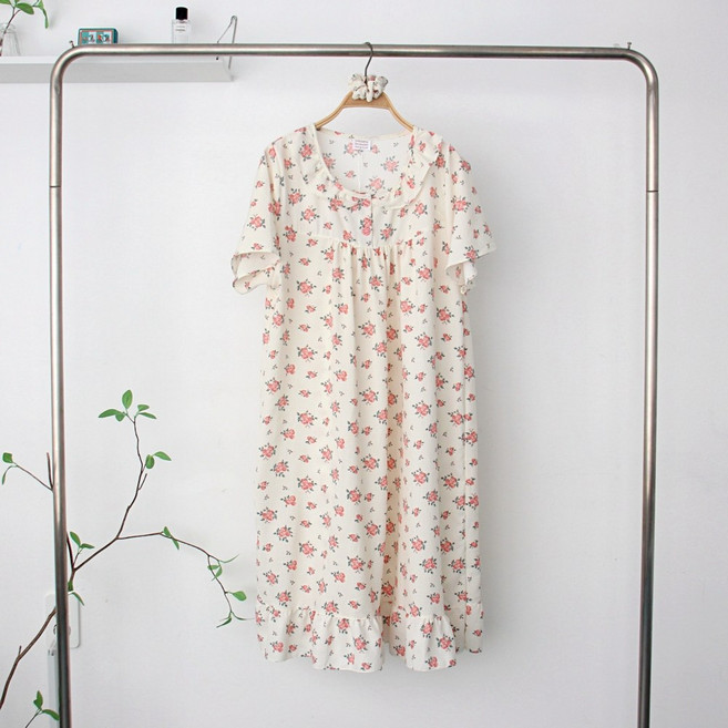 엠보시어서커 반팔 잠옷 원피스 + 머리끈 _ 여성 홈웨어 실내복