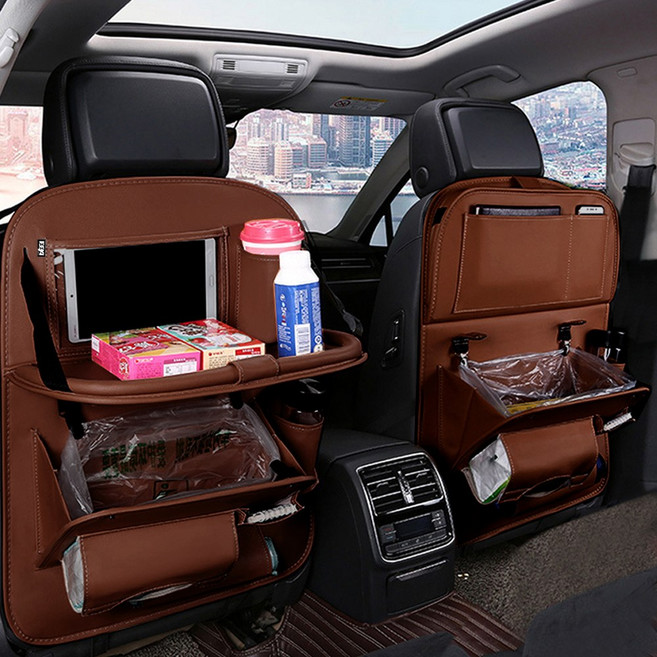 벤비아믹스 차량용 가죽 킥커버 멀티 테이블 수납 정리함 포켓 태블릿 거치 발자국 방지 00378, 1개, 하바나 브라운