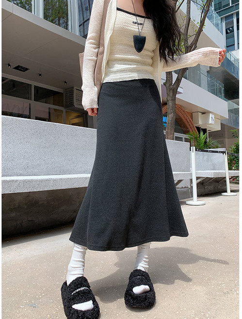 【顯瘦高腰】半身裙 包臀裙 A字裙 針織裙 魚尾裙 傘裙 法式灰色 春秋新款 通勤約會百搭