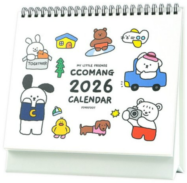 핑크풋 2026년 꼬망 탁상 달력, 혼합색상, 4개