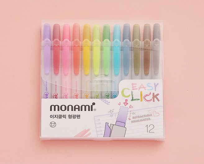 모나미 이지클릭 형광펜 12색 세트, 혼합색상, 1세트