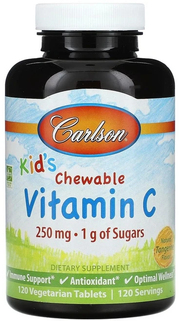 칼슨 어린이용 츄어블 비타민C 천연 귤 맛 250mg 120베지정제, 120 Count 강철체력, 1개, 120정 - 쿠팡