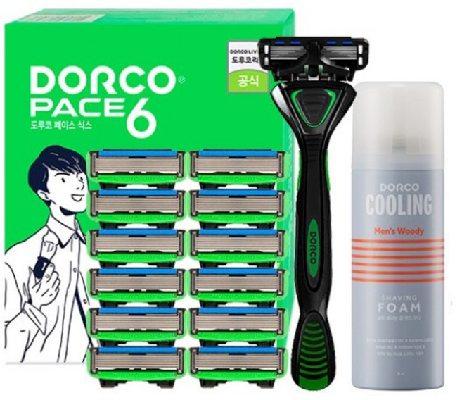 PACE6 기획세트 2호_페이스6 6중날면도기+면도날총13입+쉐이빙폼, 1세트