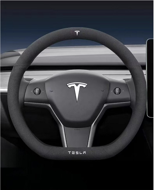 테슬라 모델 3 Y S X 로드스터 스웨이드 미끄럼 방지 통기성 가죽 자동차 핸들, 블랙 스웨이드