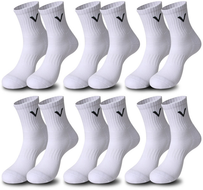 발렌티노크리스티 면95% 바닥 도톰한 러닝 조깅 이중 쿠션 스포츠양말 중목 6켤레, 화이트, 1개