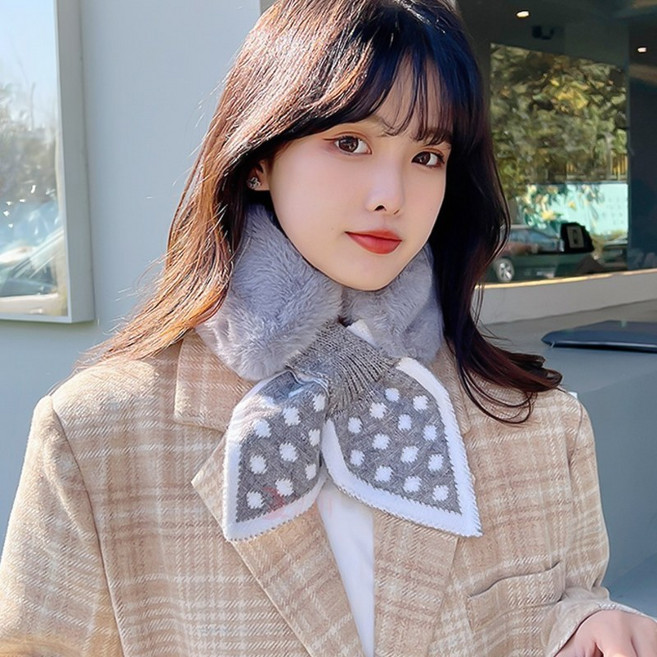 땡땡이 퍼 머플러 리본 크로스 스카프 골프장 넥워머