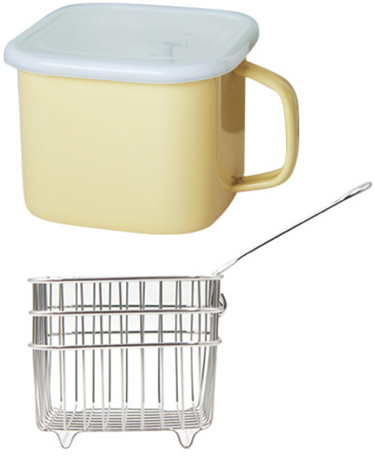 법랑 냄비 캐니스터 2.2L + 튀김망 소, 냄비_옐로우 + 튀김망, 1개