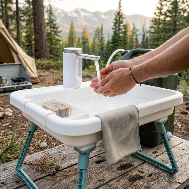 HK sell 클린존 이동식 개수대 워터 펌프 간이 세면대 야외 싱크대, 화이트, 1개