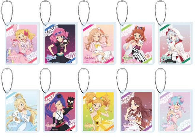 아이카츠 스타즈! x 산리오 캐릭터즈 01 콜라보 일러스트 실물 크기 아크릴 블록 키홀더 10개입 박스