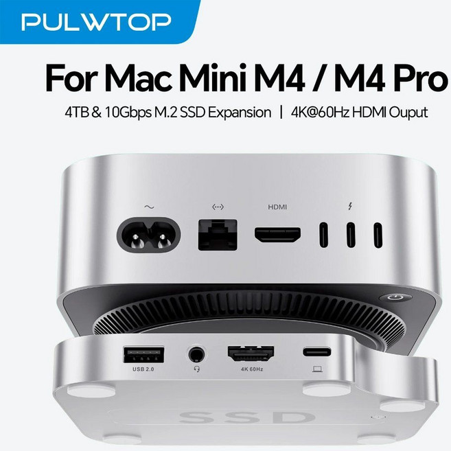PULWTOP 맥 미니 M4 허브- HDMI 4K 60Hz USB-A 2.0 SD/TF 오디오 지원 M4/M4 Pro용, 선택: 기본