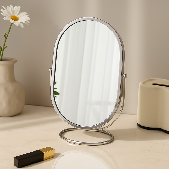 360도 회전 탁상 화장 인테리어 고화질 거울, 실버