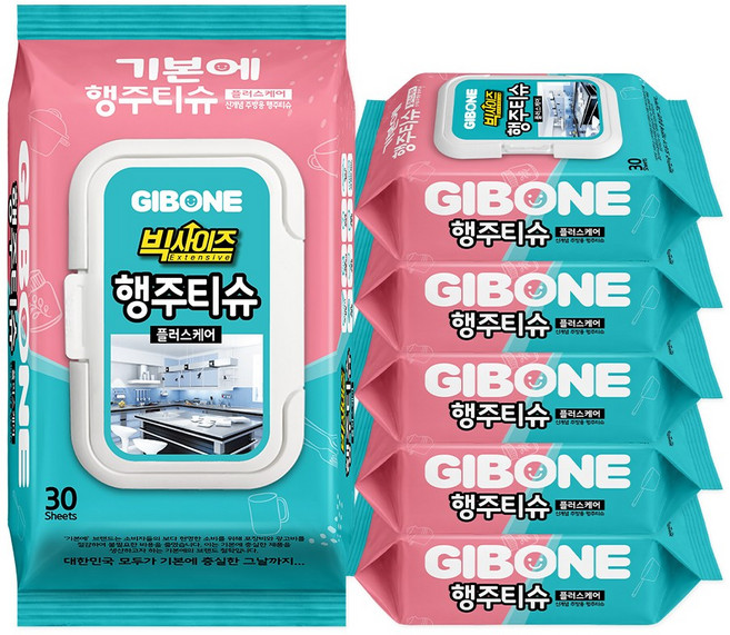 기본에 세균닦는 빅사이즈 행주티슈 플러스케어, 30개입, 6개