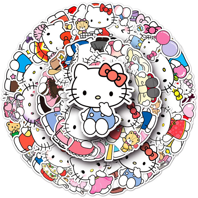 번블랙 산리오 헬로키티 캐릭터 굿즈 스티커 쿠로미 마이멜로디 시나모롤 포챠코, 헬로키티 C, 1개