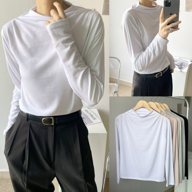 여성 반폴라 긴팔티 반목 보트넥 스판 폴라티셔츠 봄 가을 데일리 아이템