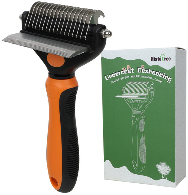 2in1 반려동물 엉킴 제거 빗 모질 손상 없는 미용 브러쉬, 1개, 오렌지