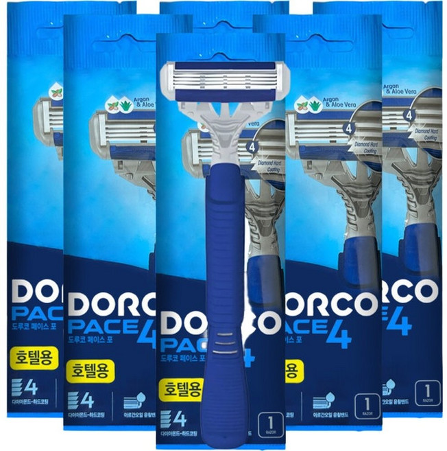 도루코 4중날 페이스4 면도기 6개 휴대용 일회용 여행용 출장용 골프 사우나 목욕탕, 1개