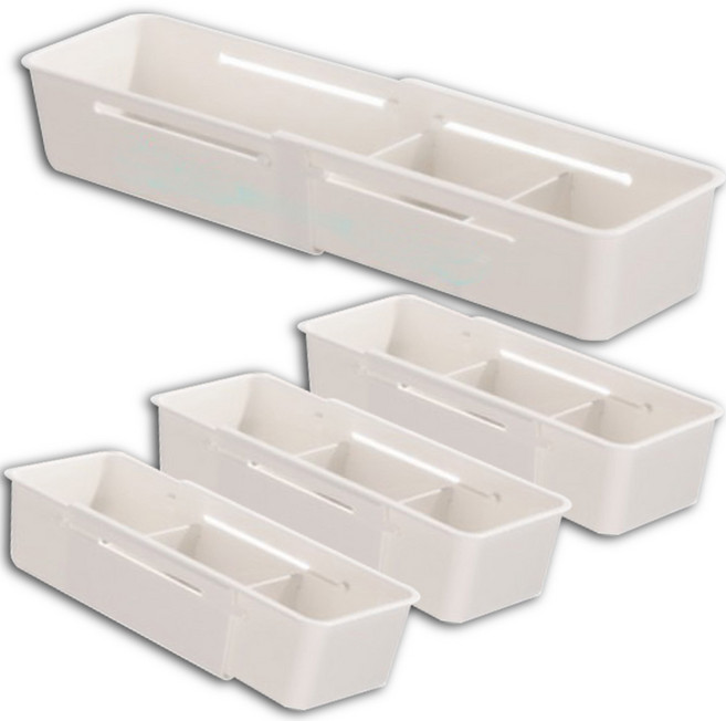 아모르주 길이조절 서랍 정리함 수납 정리대 칸막이 수납함, 1세트, 소형 4개 (화이트)