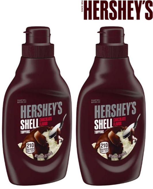 [Hershey's] [1+1] 허쉬 초코쉘 소스 시럽 굳는 초코 시럽 소스 토핑 205g 2개 Hershey's Chocolate Shell Topping, 1세트, 410g