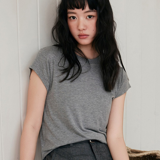 언에스온 여성 텐셀 울 라운드넥 반팔 티셔츠