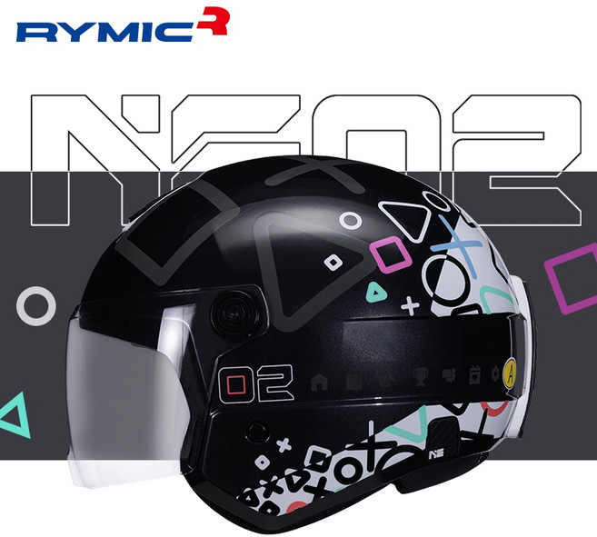 RYMIC NE02 半罩式安全帽 3C認證 可拆洗內襯, 亮光黑色法寶,L(57-58)CM（標配透明鏡片）
