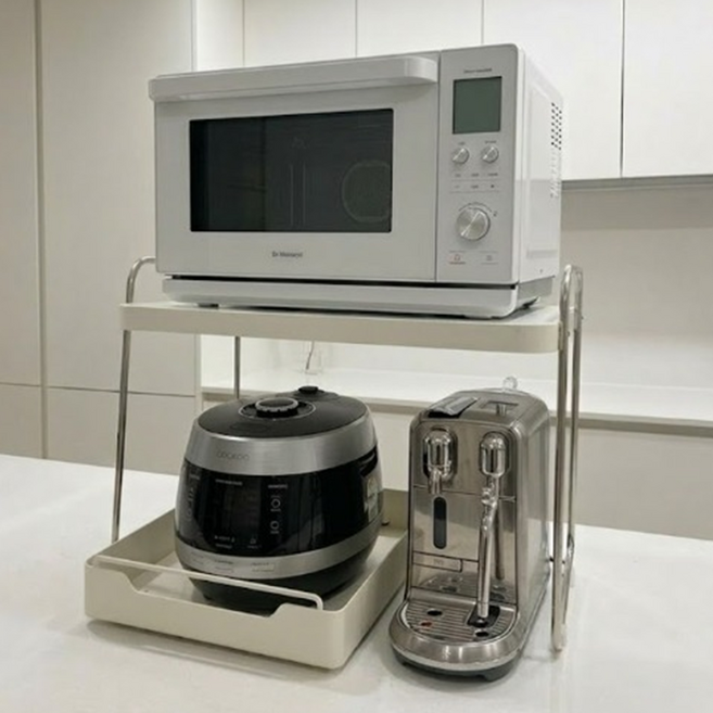 mmarevo 전자레인지 거치대 상부형 주방 선반 전자레인지 위 거치 하부 수납 정리대, 1개, 화이트(단일옵션)