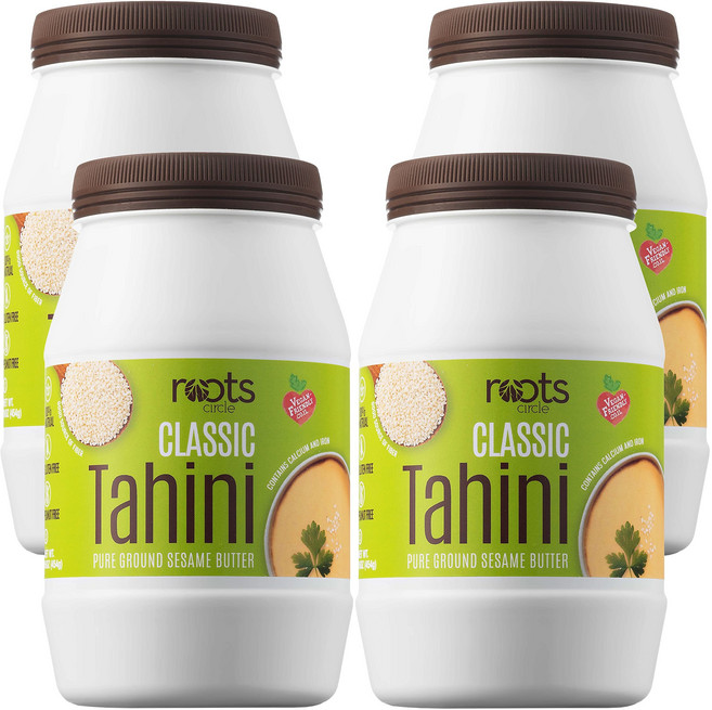 Roots Circle 천연 참깨 타히니 페이스트 | 후무스 Roots Circle All-Natural Sesame Tahini Paste | 100% Pure Rich & Cr, 4개, 1g