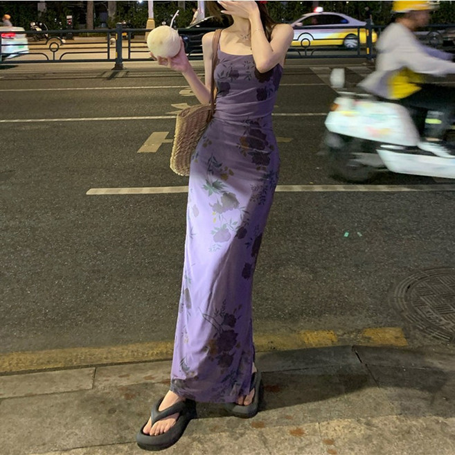 슬림소녀 여성 여름 플라워 장식 나시 원피스 데일리 슬림핏 편안한 롱스커트