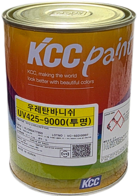 KCC 우레탄 (uv425투명 유광)니스 1L +PP평붓2인치 (신나 필수 구매), 1개