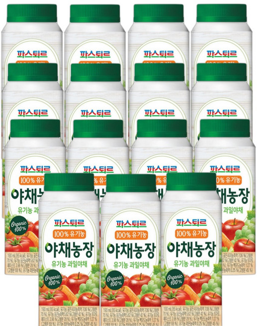 파스퇴르 100%유기농 야채농장 야채주스(냉장배송), 16개, 190ml