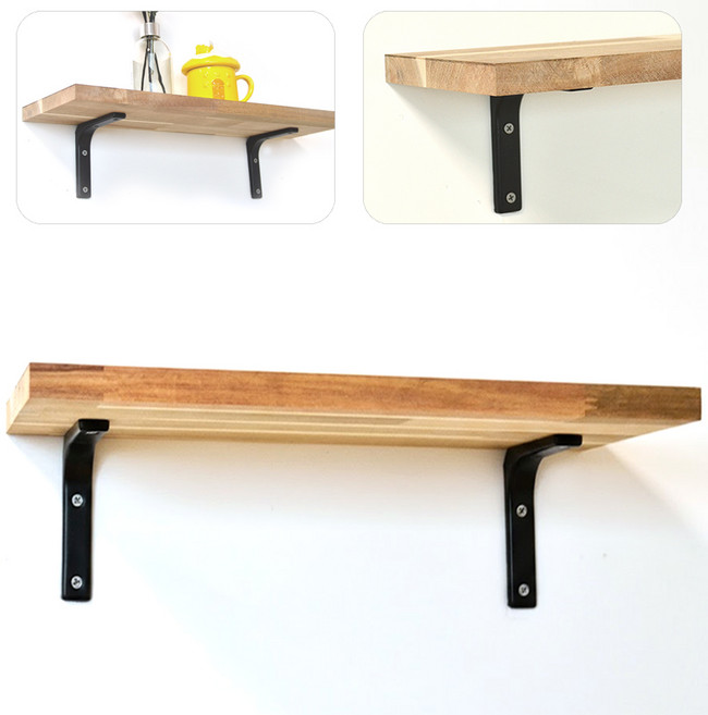 아카시아 원목선반 벽선반대 목재 세트, 1단, 블랙