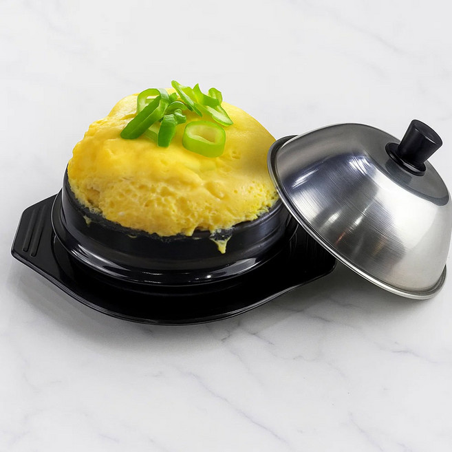 백종원 김치찌개 된장 폭탄 계란찜 스텐뚜껑+뚝배기+받침 세트 (1~2인용), 12cm