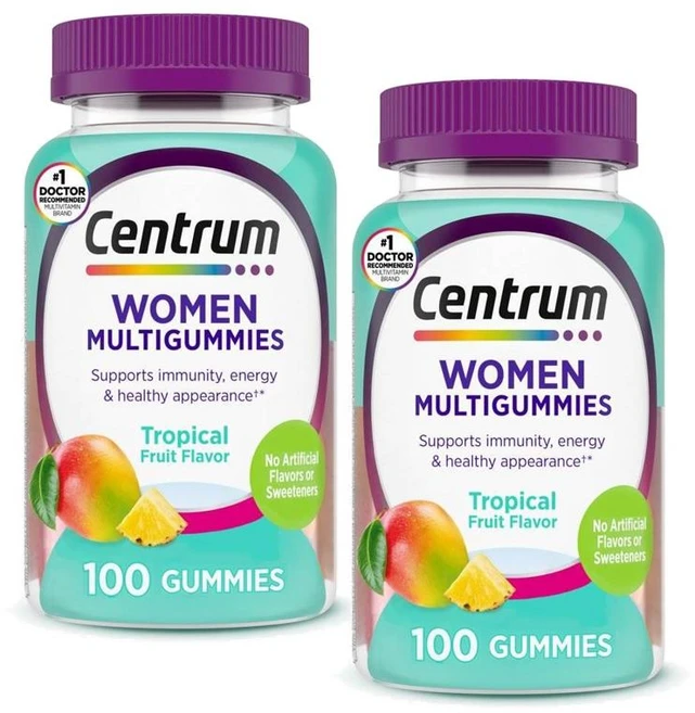 센트룸 여성 멀티비타민 열대과일맛 구미 젤리 Centrum Women's Multivitamin, 2개, 100정 - 쿠팡
